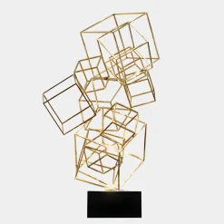 Statues & Sculptures Table Top|Abstract-Cube Fusion 85cm Gold Metal Indoor Sculpture