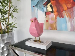 Statues & Sculptures Table Top|Animals-Cubic Bird 30cm Pink Resin Indoor Sculpture