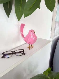 Statues & Sculptures Table Top|Animals-Cubic Bird 18cm Pink Resin Indoor Sculpture