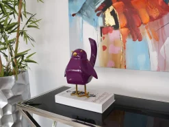 Statues & Sculptures Table Top|Animals-Cubic Bird 30cm Violet Resin Indoor Sculpture