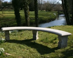 Statues & Sculptures Stone Benches-Curved Plain Double Stone Garden Bench