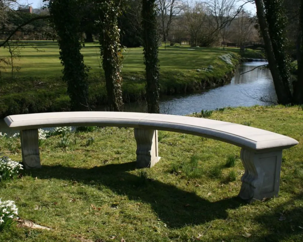 Statues & Sculptures Stone Benches-Curved Plain Double Stone Garden Bench