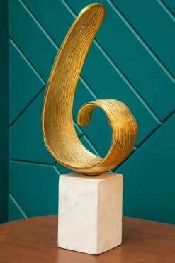 Statues & Sculptures Table Top|Abstract-Curved Reflection 50cm Gold Metal Indoor Sculpture