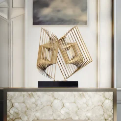 Statues & Sculptures Table Top|Abstract-Cyber Book 46cm Gold Metal Indoor Sculpture