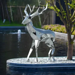 Statues & Sculptures Wildlife|Stags & Deers-Deer 168cm Geometric Metal Garden Sculpture