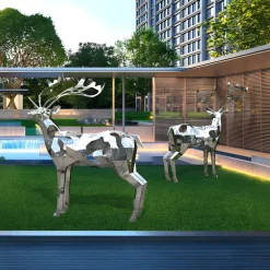 Statues & Sculptures Wildlife|Stags & Deers-Deer 197cm Geometric Metal Garden Sculpture v2