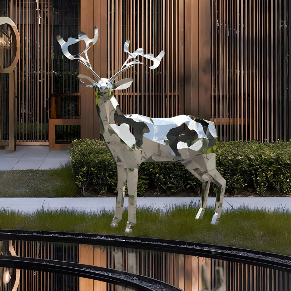 Statues & Sculptures Wildlife|Stags & Deers-Deer 197cm Geometric Metal Garden Sculpture v1