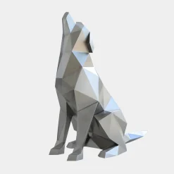 Statues & Sculptures Low Poly|Animals-Dog 100cm Silver Geometric Metal Garden Sculpture