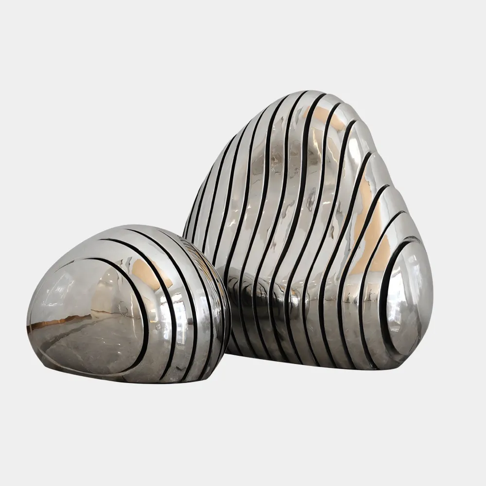 Statues & Sculptures Floor Standing|Abstract-Dynamic Pebbles 95cm Silver Metal Garden Sculptures