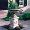 Statues & Sculptures Large|Round-Edwardian Stone Garden Planter on Laurel Pedestal