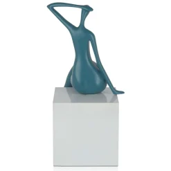Statues & Sculptures Figurative|Table Top-Elegant Grace 38cm Teal Resin Indoor Sculpture