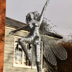 Statues & Sculptures Fairies-Elvina Fairy Metal Wire Garden Sculpture