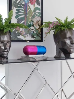 Statues & Sculptures Table Top|Contemporary-Eternal Happiness Pill 13cm Fuchsia Resin Indoor Sculpture