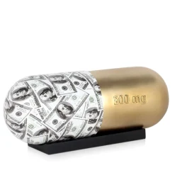 Statues & Sculptures Table Top|Contemporary-Eternal Wealth Pill 13cm Gold Resin Indoor Sculpture