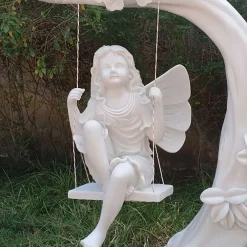 Statues & Sculptures Children|Fairies-Fairy on Swing 110cm Marble Resin Garden Ornament
