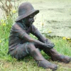 Statues & Sculptures Children-Farmer Boy Bronze Resin Garden Ornament