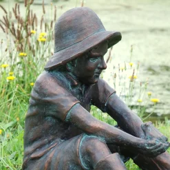 Statues & Sculptures Children-Farmer Boy Bronze Resin Garden Ornament
