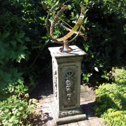 Statues & Sculptures Armillary Sundials-Floral Armillary Stone Garden Sundial