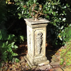 Statues & Sculptures Armillary Sundials-Floral Armillary Stone Garden Sundial