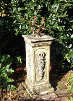 Statues & Sculptures Armillary Sundials-Floral Armillary Stone Garden Sundial