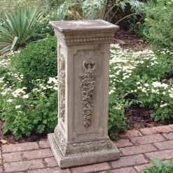 Statues & Sculptures Plinths & Pedestals-Floral Column Stone Garden Pedestal
