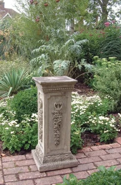 Statues & Sculptures Plinths & Pedestals-Floral Column Stone Garden Pedestal