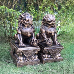 Statues & Sculptures Lions-Foo Dogs 45cm Bronze Chinese Garden Statues