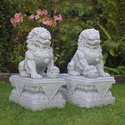 Statues & Sculptures Lions-Foo Dogs 45cm Granite Chinese Garden Statues