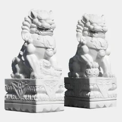 Statues & Sculptures Lions-Foo Dogs 120cm White Marble Garden Statues