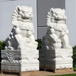 Statues & Sculptures Lions-Foo Dogs 120cm White Marble Garden Statues