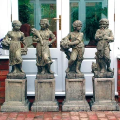 Statues & Sculptures Children-Four Seasons Children Stone Garden Statues on Pedestals