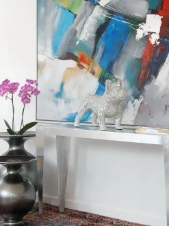 Statues & Sculptures Table Top|Floor Standing-French Bulldog 38cm Silver Resin Indoor Sculpture