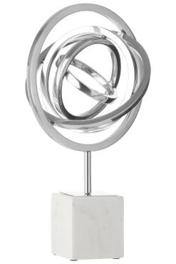 Statues & Sculptures Table Top|Abstract-Galactic Sphere 43cm Silver Metal Indoor Sculpture