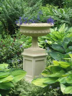 Statues & Sculptures Large|Round-Georgian Tazza Stone Garden Planter on Pedestal