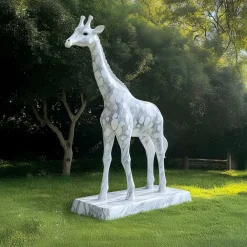 Statues & Sculptures Wildlife|Modern-Gigantic Giraffe 350cm White Marble Garden Statue v4