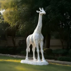 Statues & Sculptures Wildlife|Modern-Gigantic Giraffe 350cm White Marble Garden Statue v5