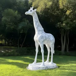 Statues & Sculptures Wildlife|Modern-Gigantic Giraffe 350cm White Marble Garden Statue v3