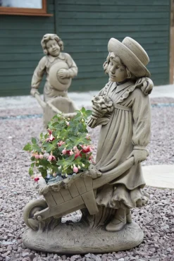 Statues & Sculptures Children-Girl & Barrow Stone Garden Statue