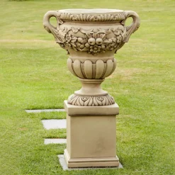 Statues & Sculptures Large|Round-Gordes Vase on Pedestal Stone Garden Planter