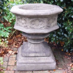 Statues & Sculptures Large|Round-Gothic Font Stone Garden Planter