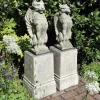 Statues & Sculptures Lions|Griffins-Gothic Griffin & Lion on Pedestal Stone Garden Statues