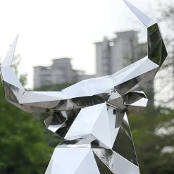 Statues & Sculptures Farm|Contemporary-Grand Bull 120cm Geometric Metal Garden Sculpture