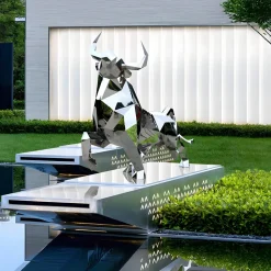 Statues & Sculptures Farm|Contemporary-Grand Bull 120cm Geometric Metal Garden Sculpture