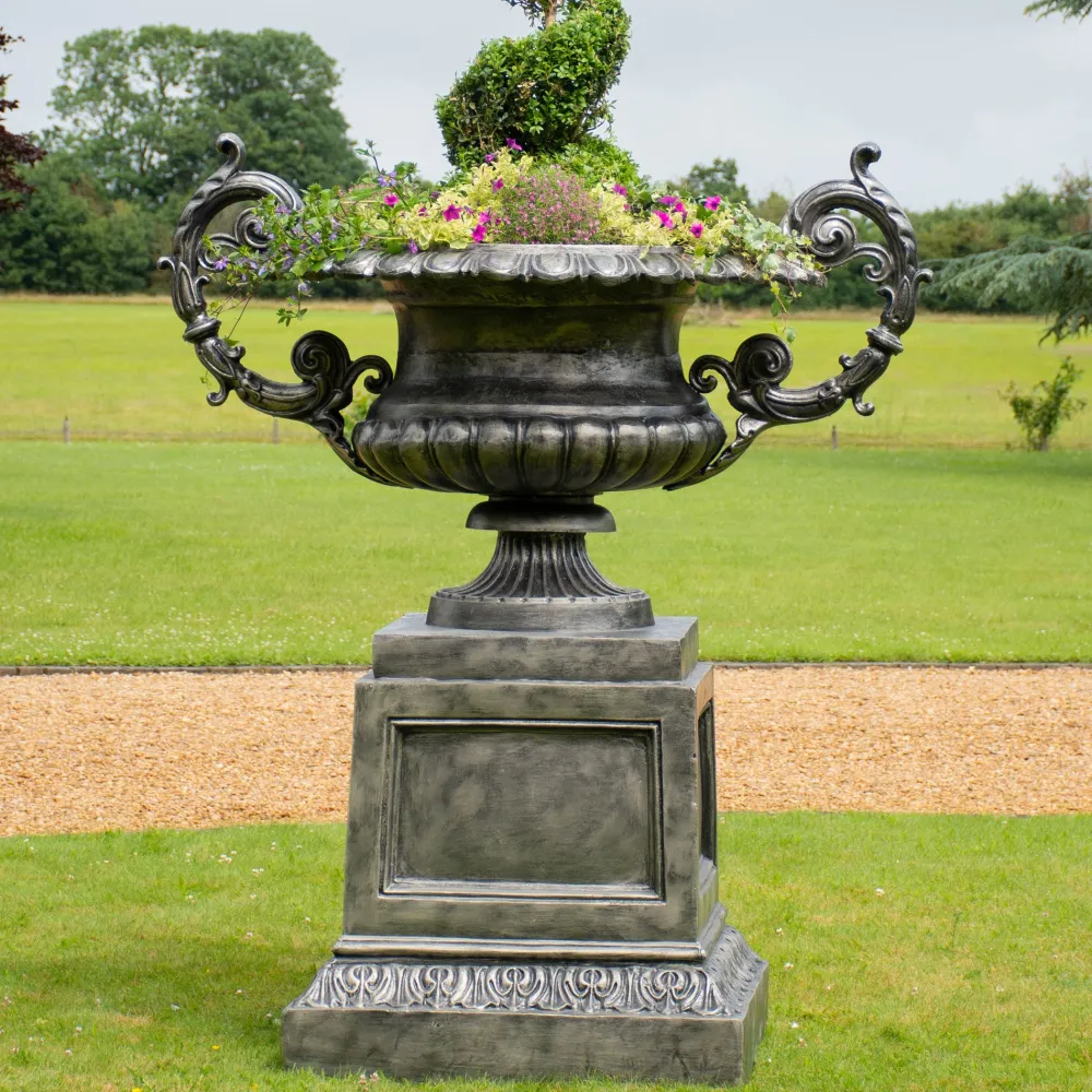 Statues & Sculptures Round-Grand Cheshire Urn Bronze Metal Garden Planter