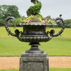 Statues & Sculptures Round-Grand Cheshire Urn Bronze Metal Garden Planter