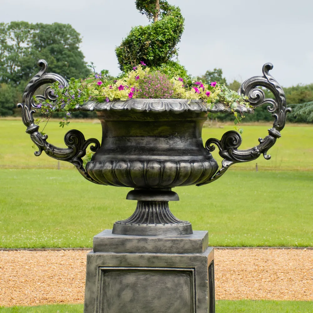 Statues & Sculptures Round-Grand Cheshire Urn Bronze Metal Garden Planter