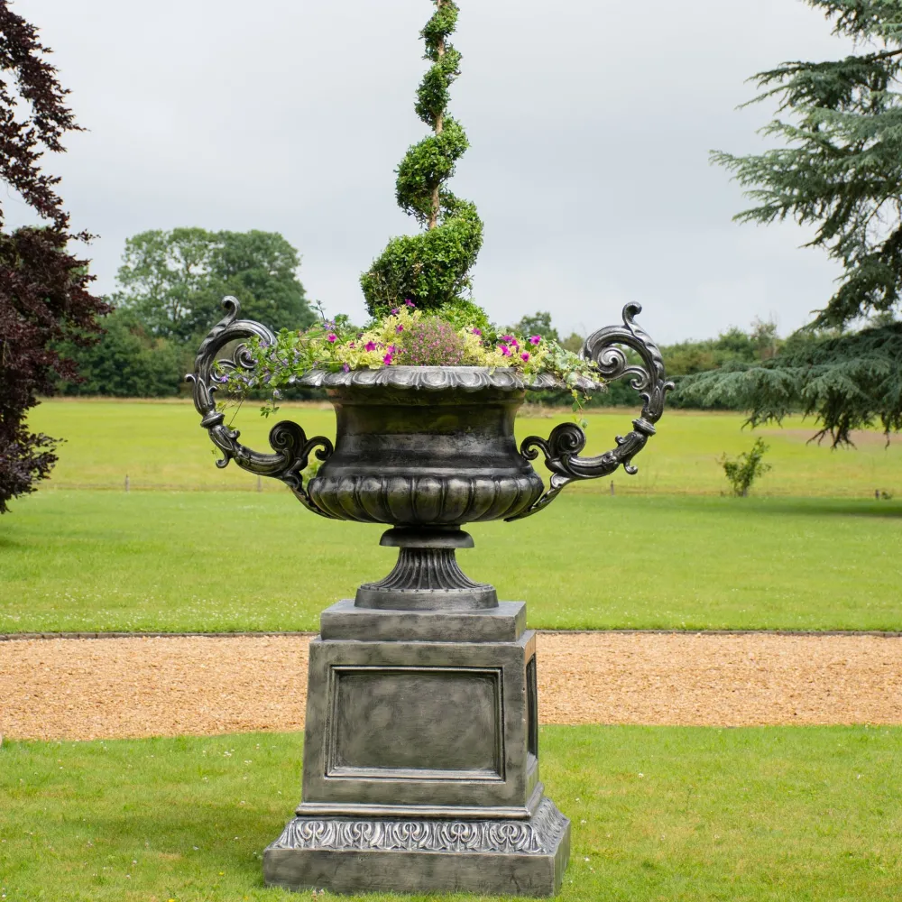 Statues & Sculptures Round-Grand Cheshire Urn Bronze Metal Garden Planter