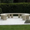Statues & Sculptures Stone Benches-Grand Curved Modern Stone Garden Bench