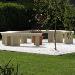 Statues & Sculptures Stone Benches-Grand Curved Modern Stone Garden Bench