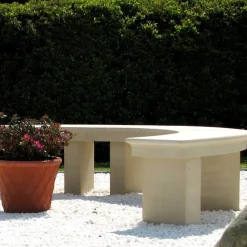 Statues & Sculptures Stone Benches-Grand Curved Modern Stone Garden Bench